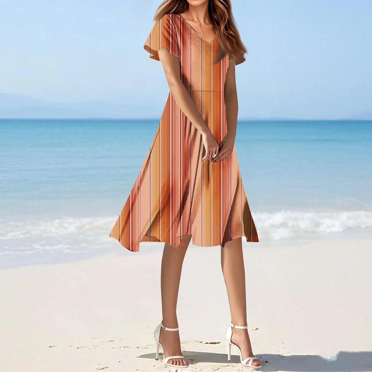 Summer Dresses for Women 2025 Short Sleeve Casual Floral Mide Dresses V-Neck Floral Beach Vacation Party Dress