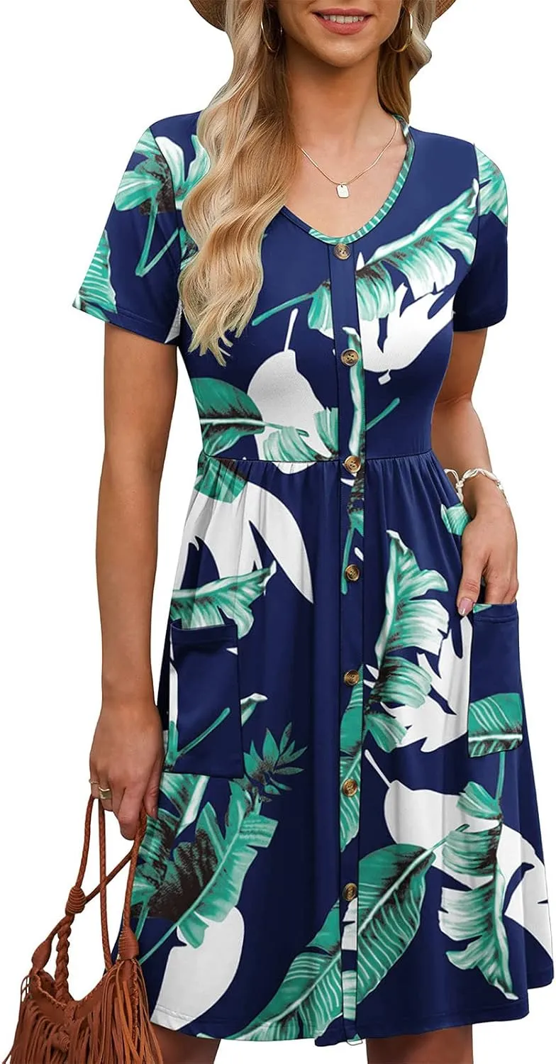Summer Dresses for Women 2025 Vacation Button Down Mini Dresses Beach Casual Loose Trendy Floral Hawaiian Dress