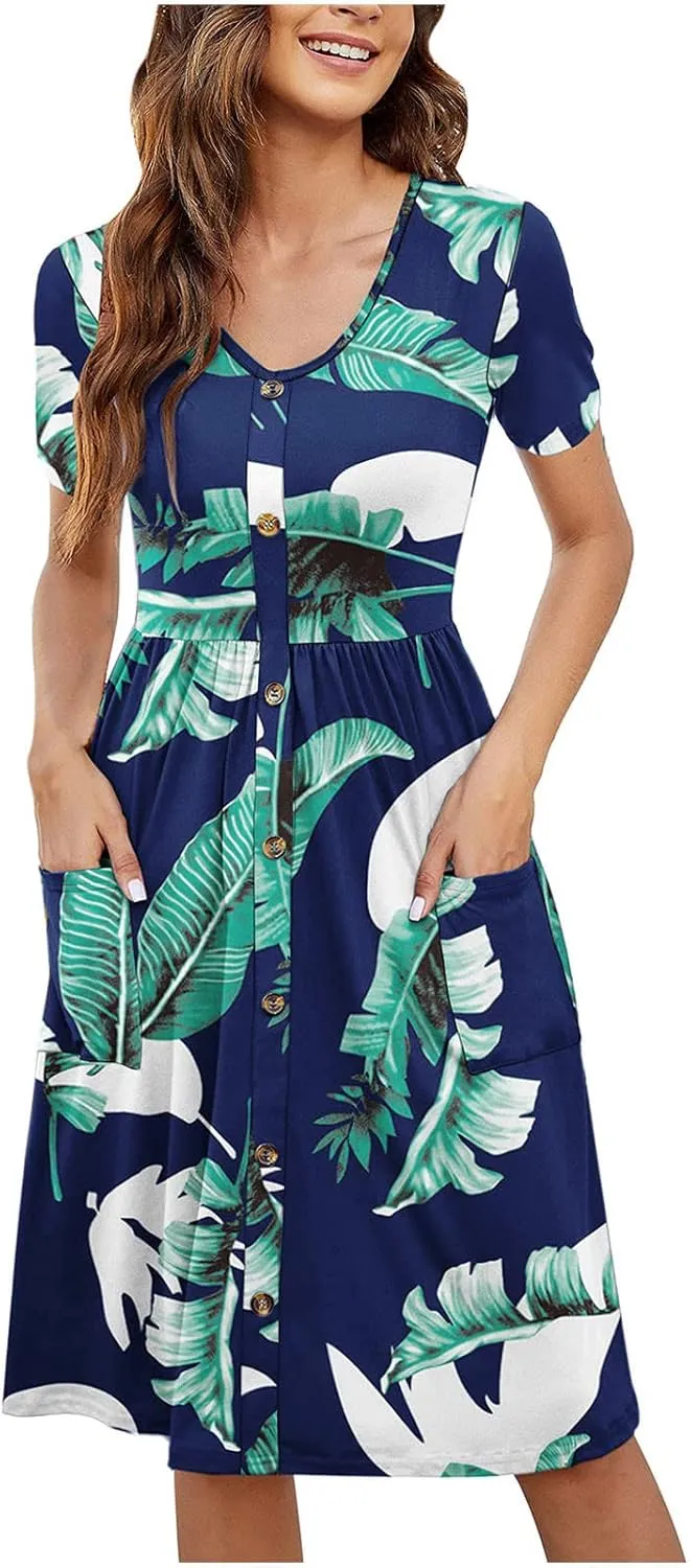 Summer Dresses for Women 2025 Vacation Button Down Mini Dresses Beach Casual Loose Trendy Floral Hawaiian Dress