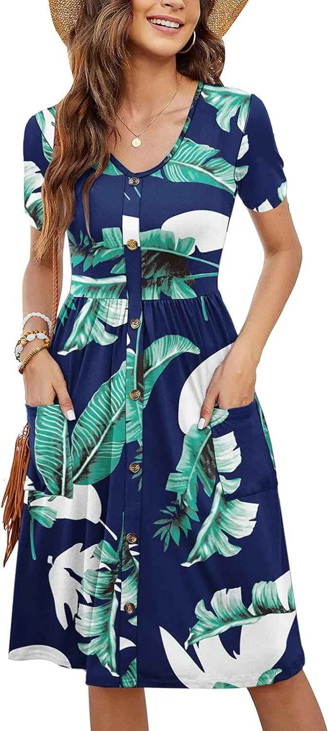 Summer Dresses for Women 2025 Vacation Button Down Mini Dresses Beach Casual Loose Trendy Floral Hawaiian Dress