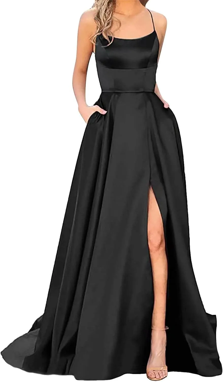 Summer Dresses for Women 2025, Wedding Guest Dresses for Women Elegant Chiffon Satin Prom Dress Long Formal Dress