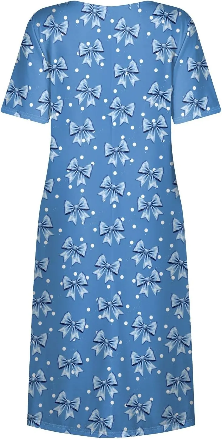 Summer Dresses for Women Casual Bodycon Dress Hawaiian Loose Short Sleeve Crewneck Beach Boho Vacation Midi Sundresse