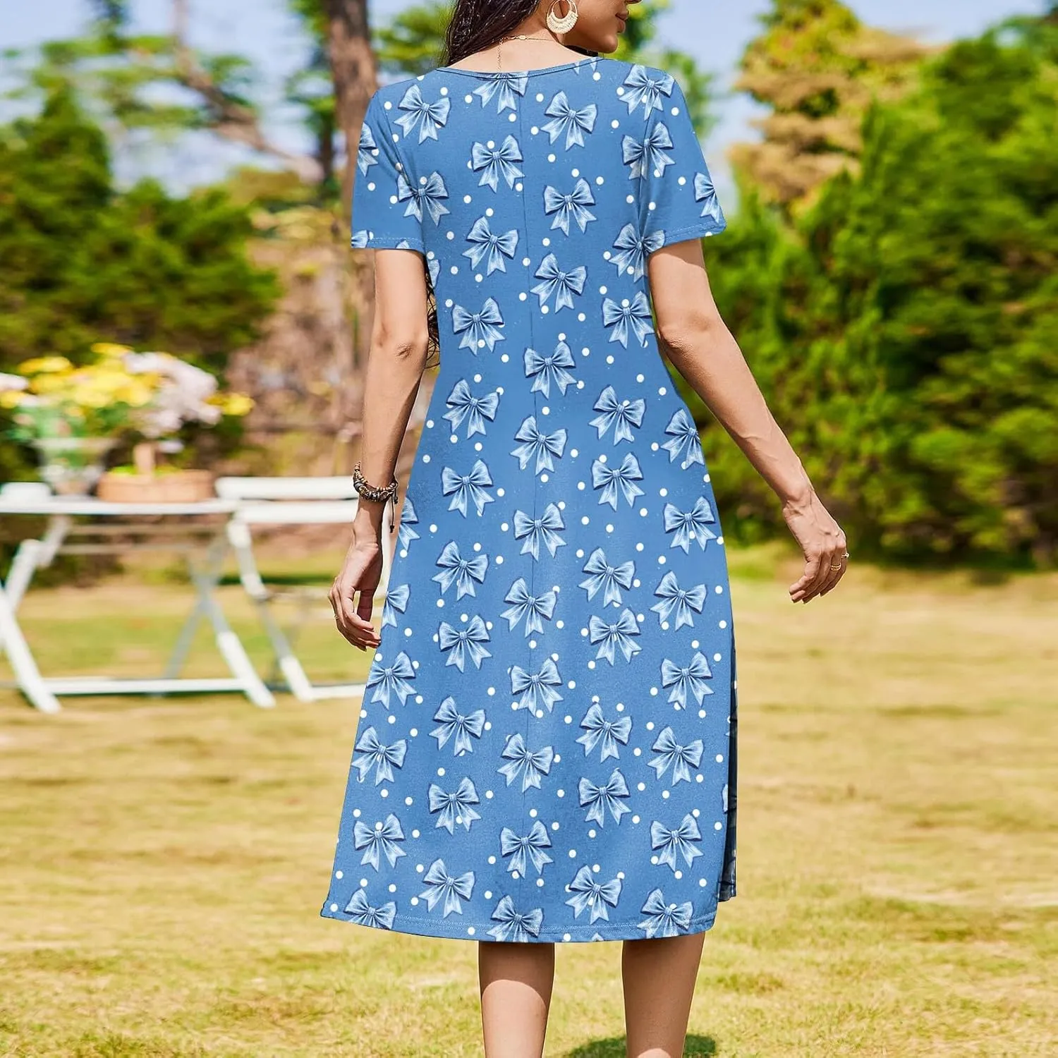 Summer Dresses for Women Casual Bodycon Dress Hawaiian Loose Short Sleeve Crewneck Beach Boho Vacation Midi Sundresse