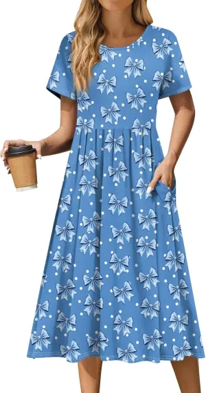 Summer Dresses for Women Casual Bodycon Dress Hawaiian Loose Short Sleeve Crewneck Beach Boho Vacation Midi Sundresse