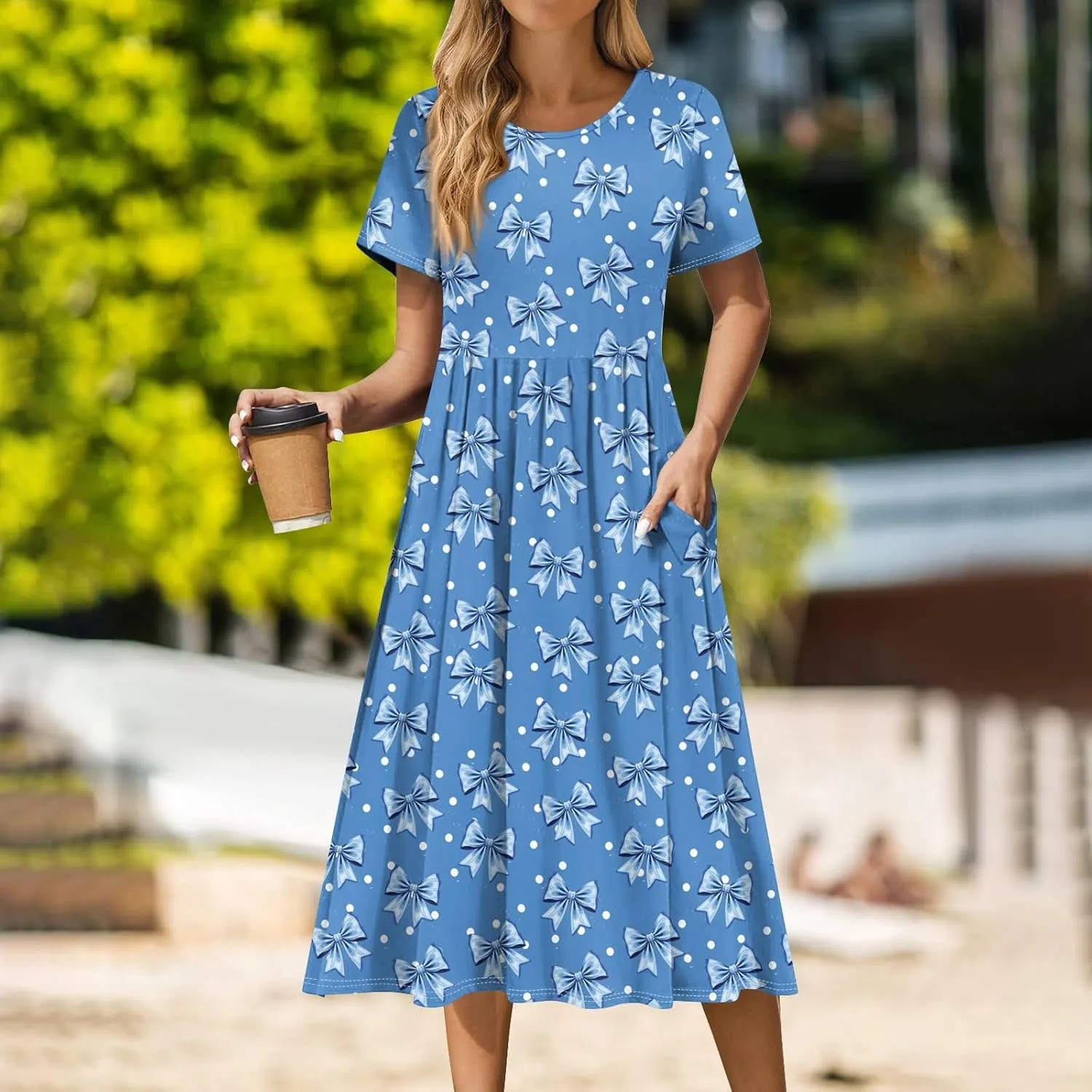 Summer Dresses for Women Casual Bodycon Dress Hawaiian Loose Short Sleeve Crewneck Beach Boho Vacation Midi Sundresse