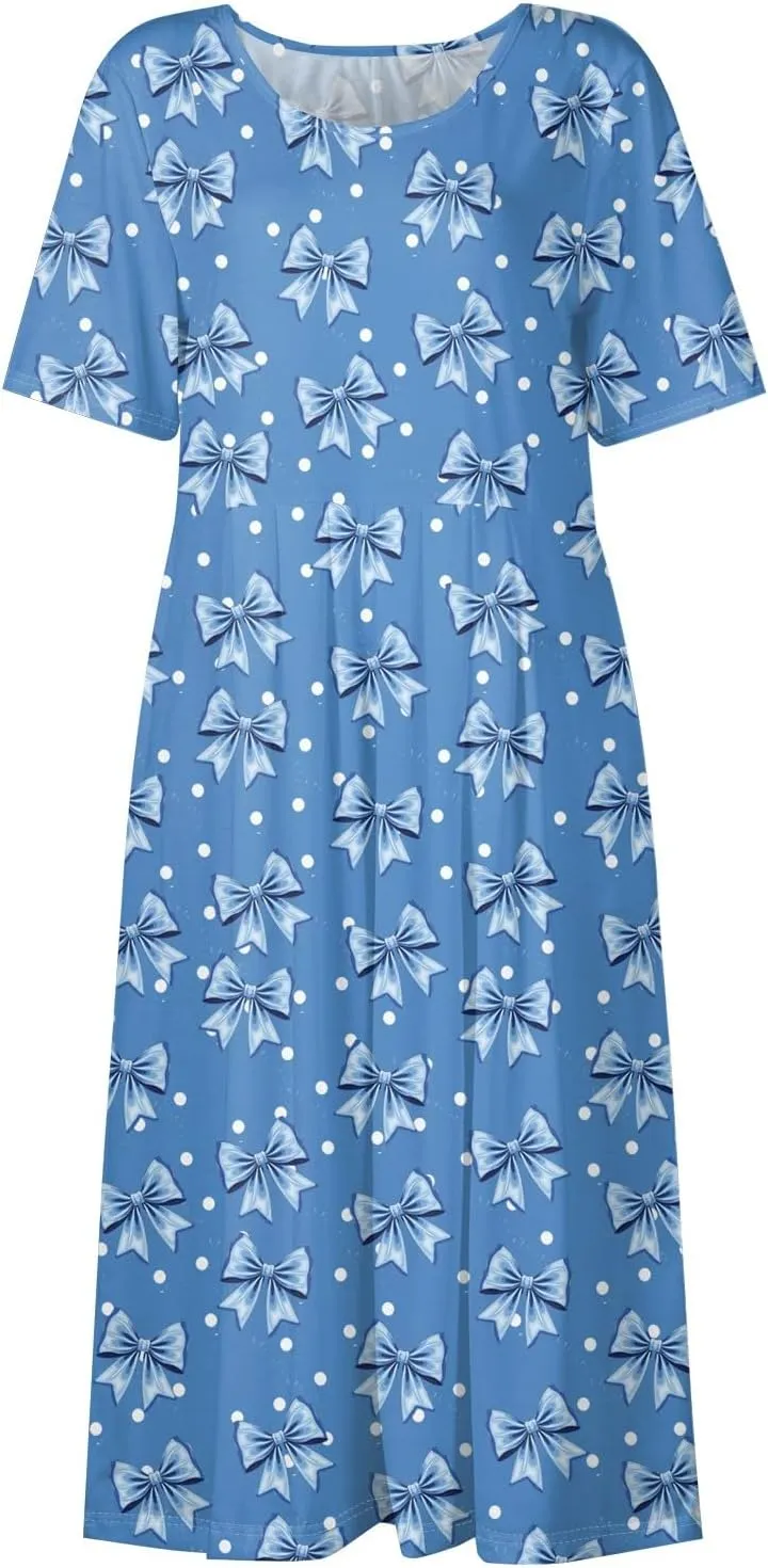 Summer Dresses for Women Casual Bodycon Dress Hawaiian Loose Short Sleeve Crewneck Beach Boho Vacation Midi Sundresse