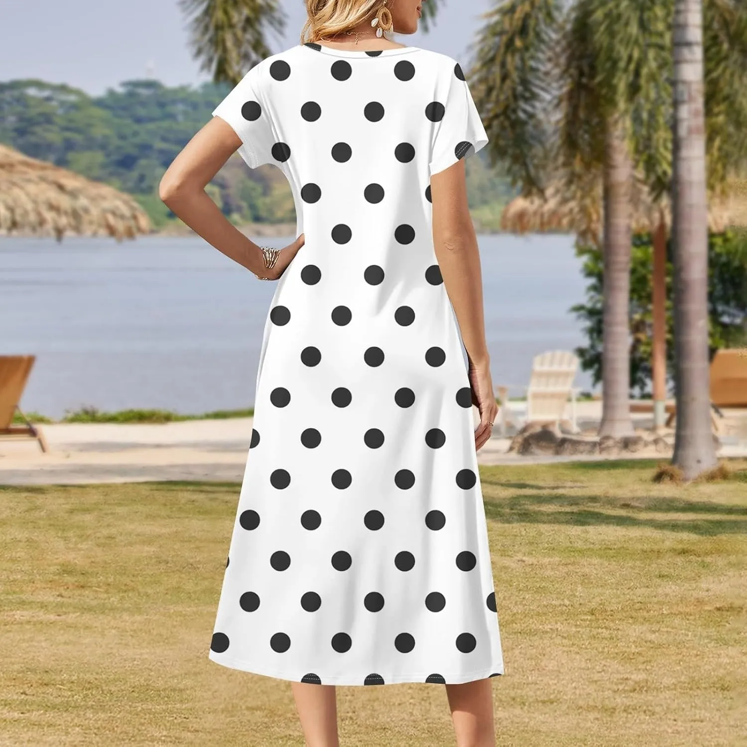 Summer Dresses for Women Casual Split Long Dress Loose T Shirt Dress Floral Print Short Sleeve Beach Dress with Pockets