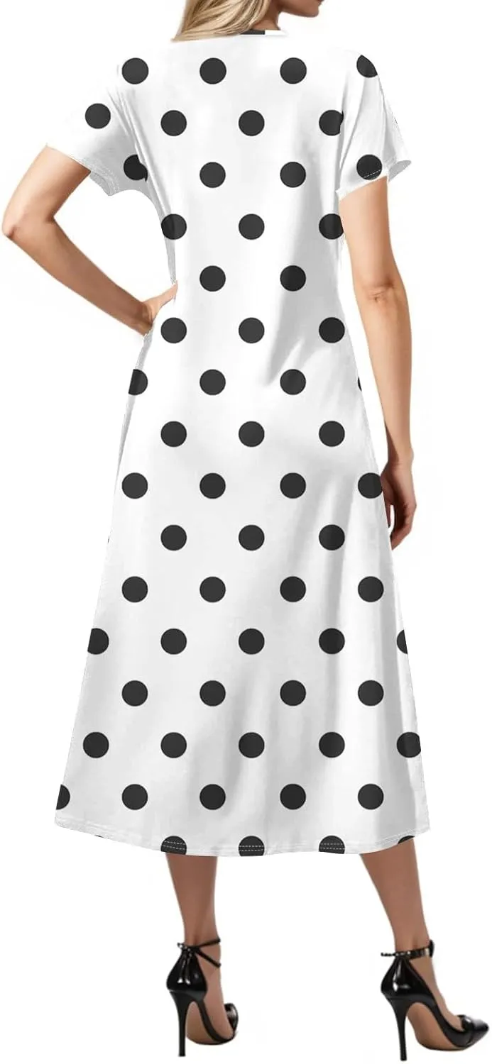 Summer Dresses for Women Casual Split Long Dress Loose T Shirt Dress Floral Print Short Sleeve Beach Dress with Pockets