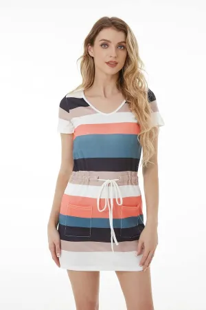 Summer Dresses for Women,Trendy Striped Sleeveless Halter Strap Beach Mini Sundresses Boho Flowy Dress with Pockets