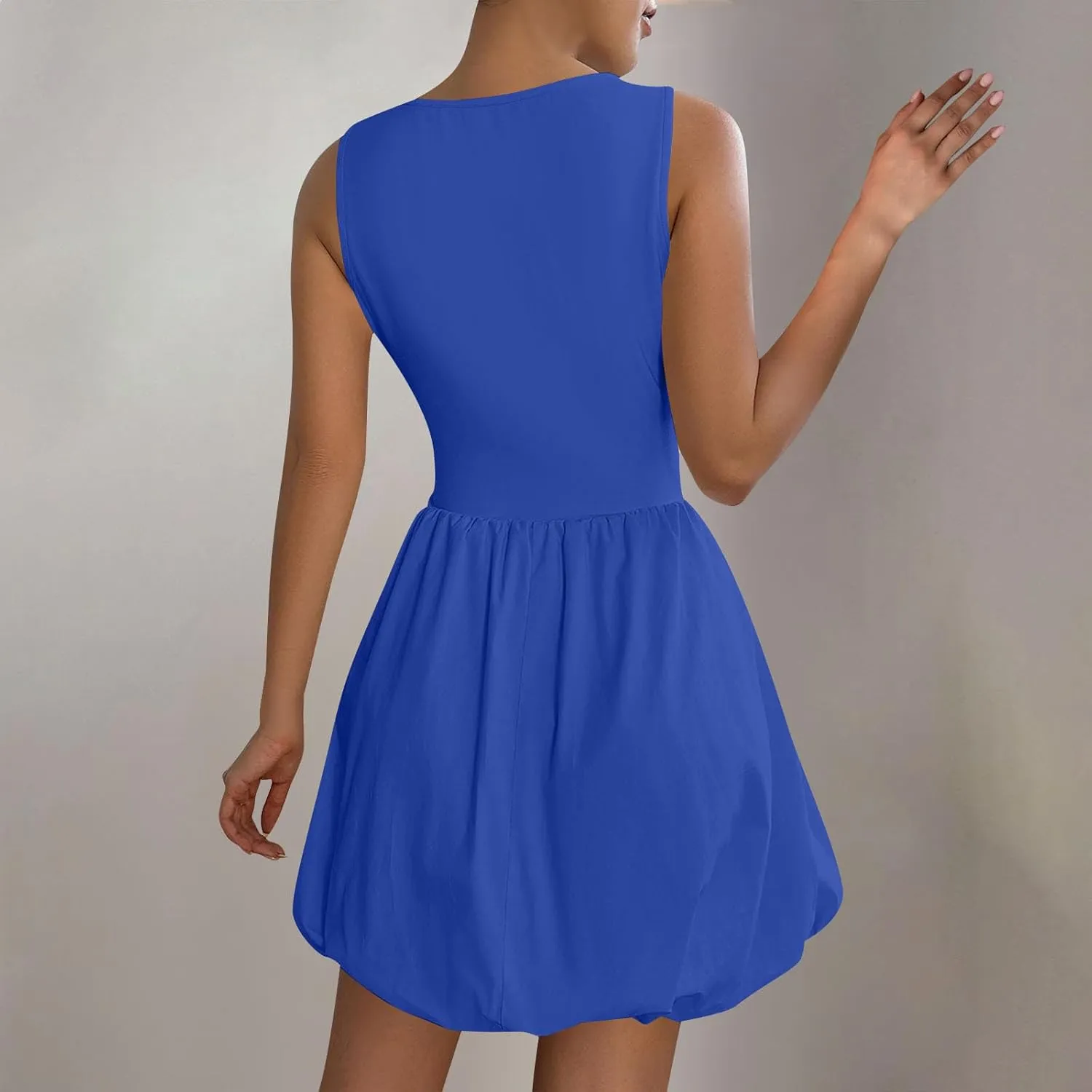 Summer Dresses Women 2025 Casual Sleeveless Tank Mini Short Dress Crew Neck Bubble Sundress Beach Wedding Guest Dress