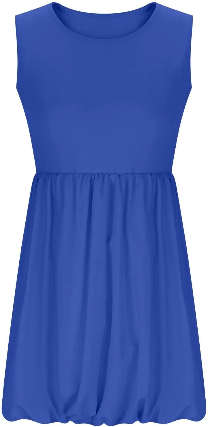 Summer Dresses Women 2025 Casual Sleeveless Tank Mini Short Dress Crew Neck Bubble Sundress Beach Wedding Guest Dress
