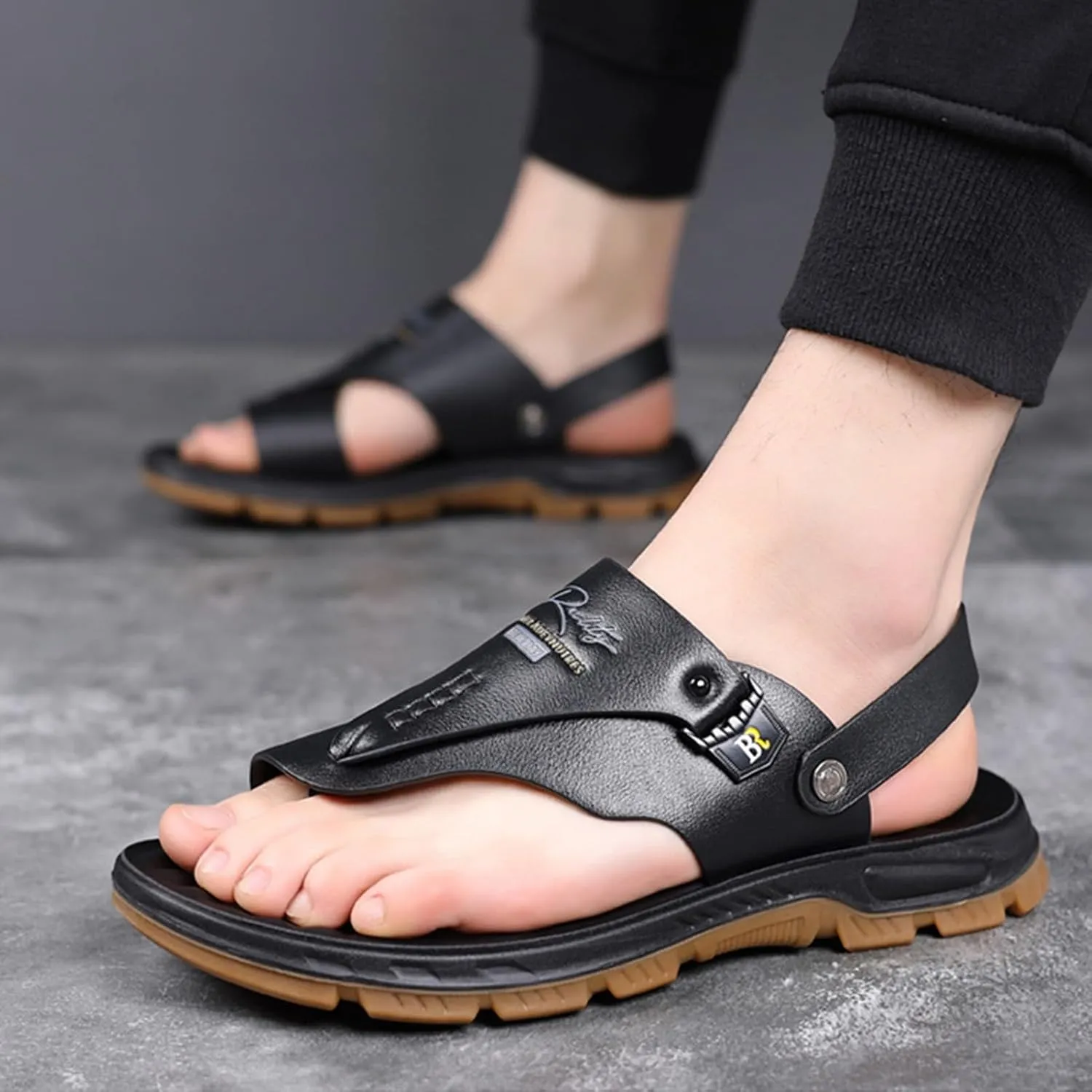 Summer Men's Bunion Sandals For Heel Pain Flat Feet,Outdoor Orthopedic Orthotic Slippers,Retro Plantar Fasciitis Flip Flops