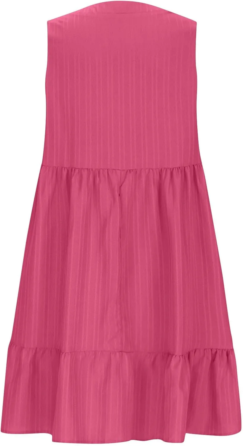 Summer Mini Dresses for Women Short Sleeve Ruffle Smocked Dress High Waist Casual Dresses A Line Swing Elegant Dress