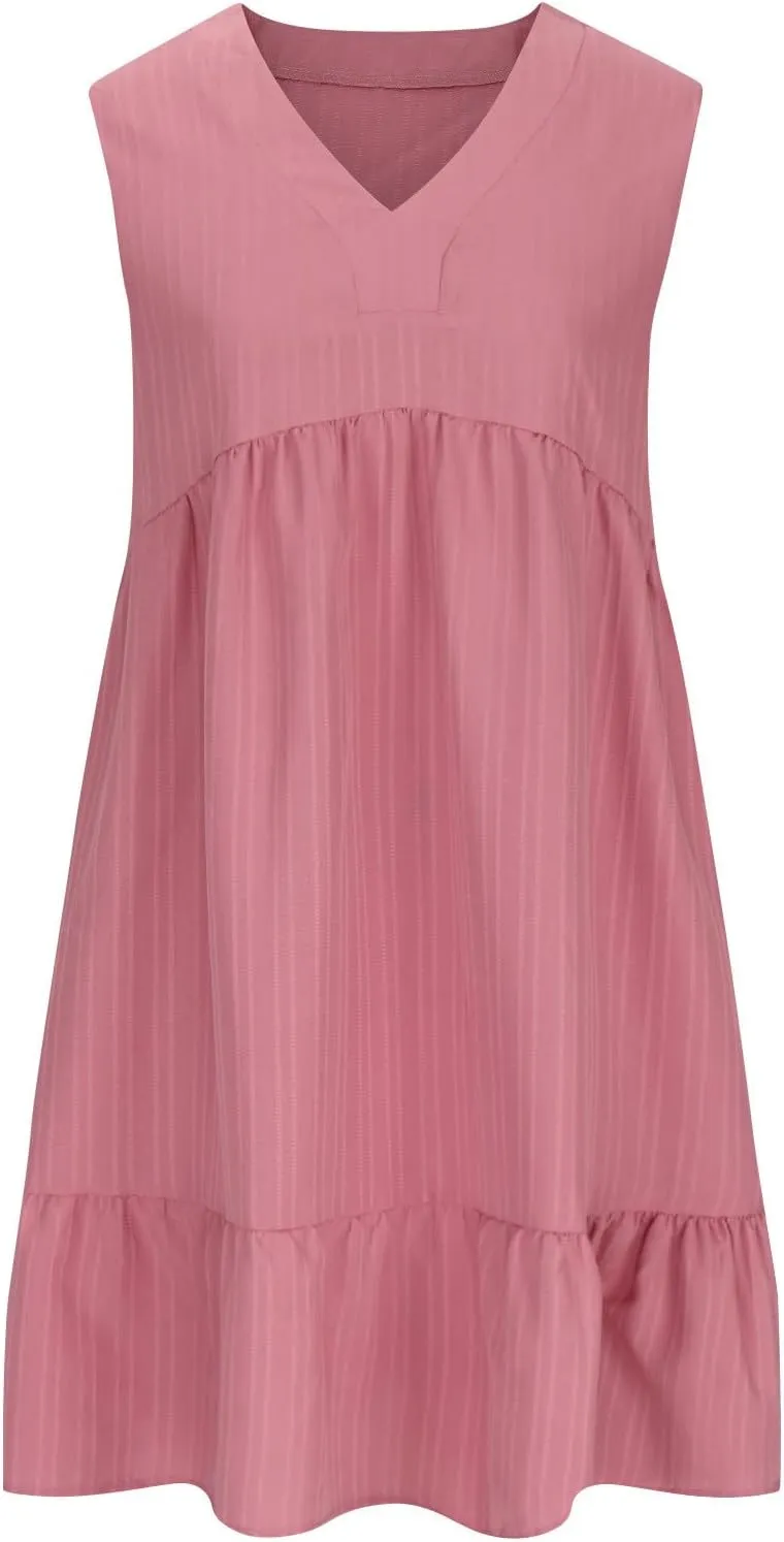 Summer Mini Dresses for Women Short Sleeve Ruffle Smocked Dress High Waist Casual Dresses A Line Swing Elegant Dress
