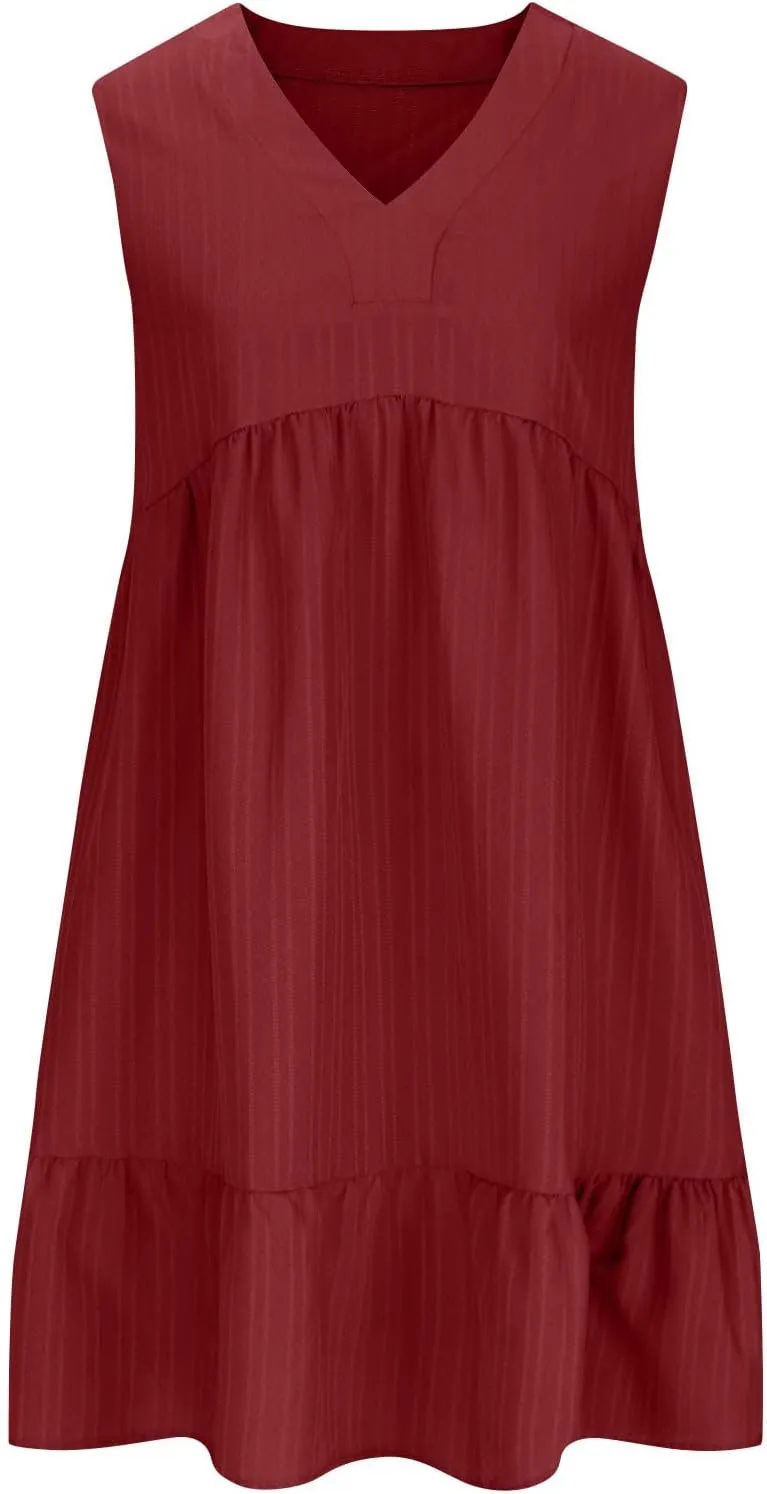Summer Mini Dresses for Women Short Sleeve Ruffle Smocked Dress High Waist Casual Dresses A Line Swing Elegant Dress