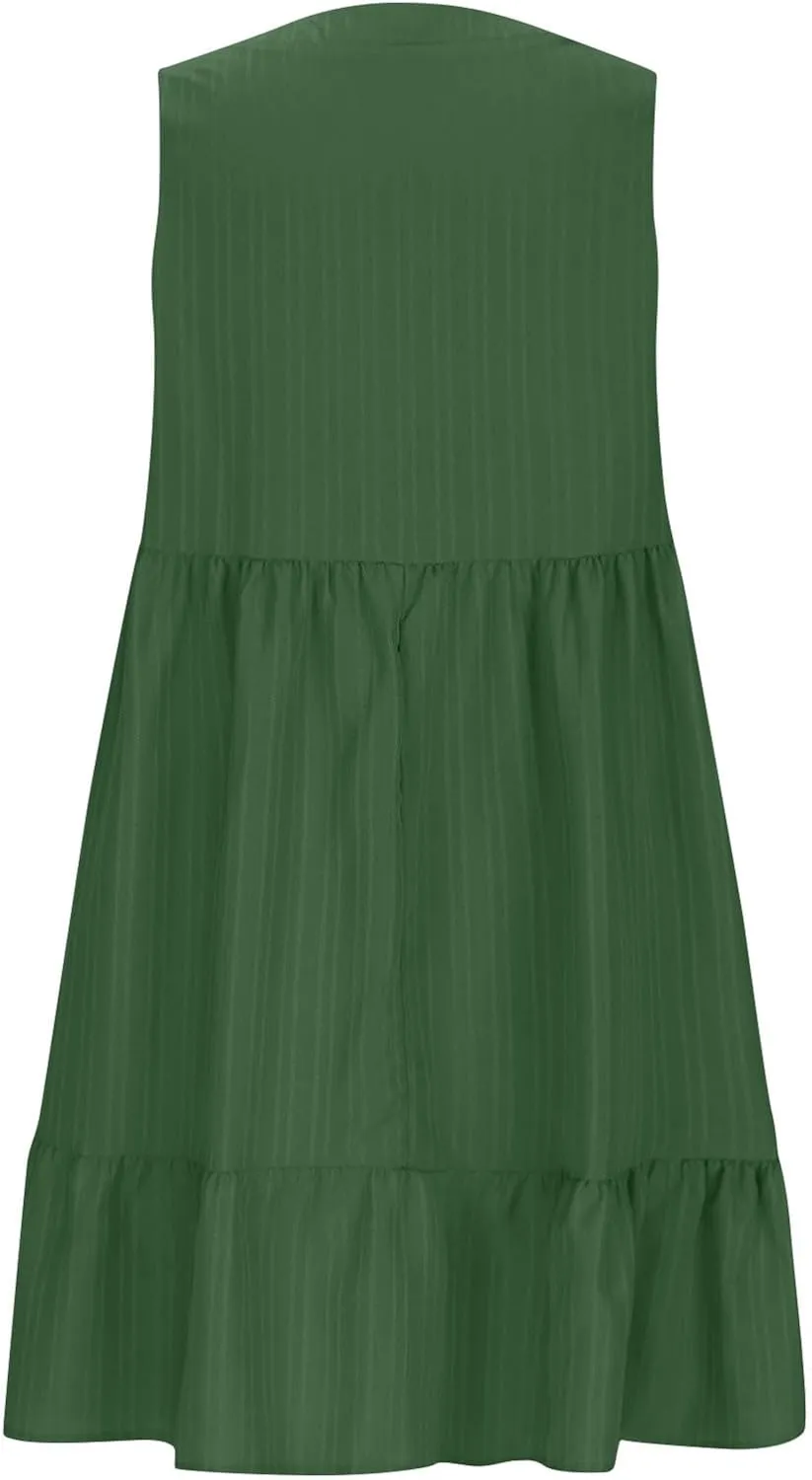 Summer Mini Dresses for Women Short Sleeve Ruffle Smocked Dress High Waist Casual Dresses A Line Swing Elegant Dress