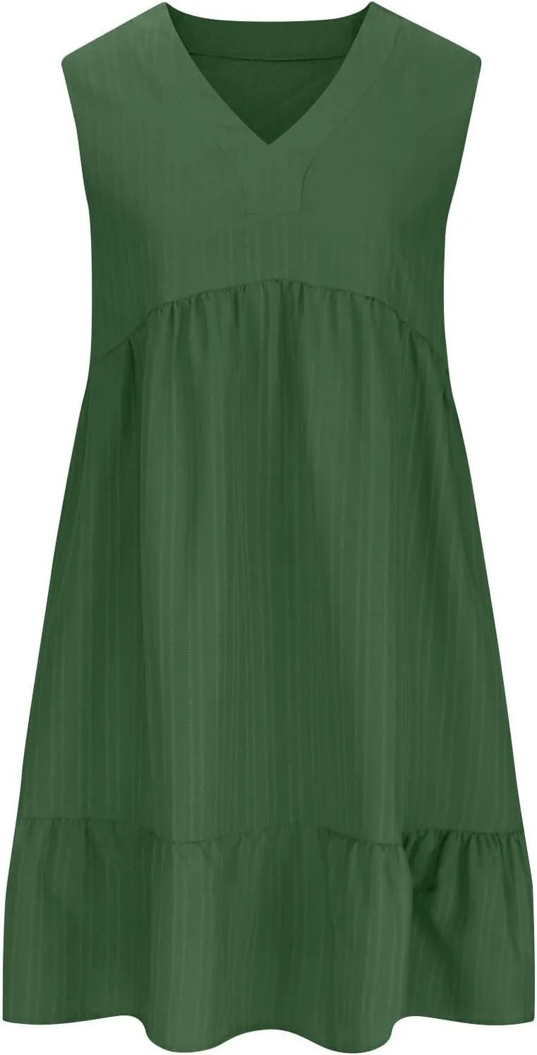 Summer Mini Dresses for Women Short Sleeve Ruffle Smocked Dress High Waist Casual Dresses A Line Swing Elegant Dress
