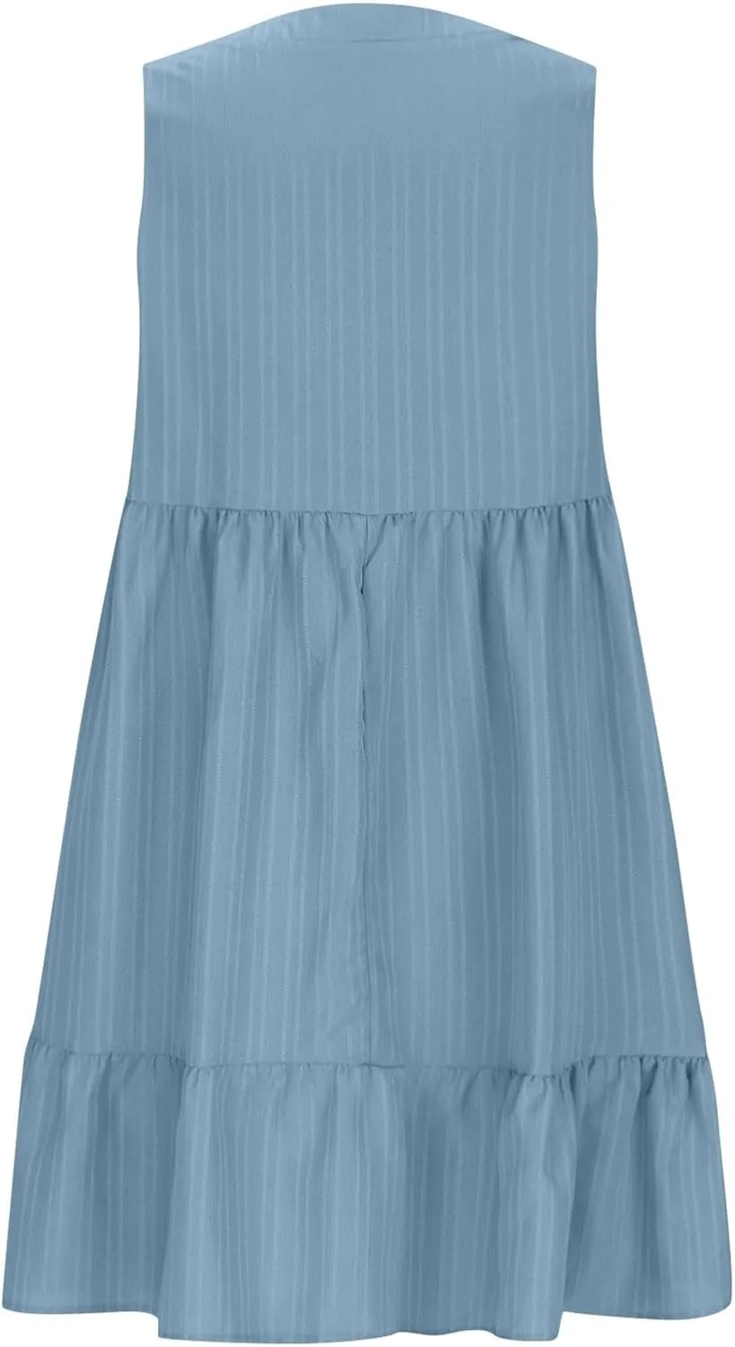 Summer Mini Dresses for Women Short Sleeve Ruffle Smocked Dress High Waist Casual Dresses A Line Swing Elegant Dress