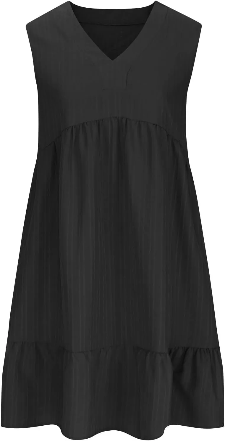 Summer Mini Dresses for Women Short Sleeve Ruffle Smocked Dress High Waist Casual Dresses A Line Swing Elegant Dress