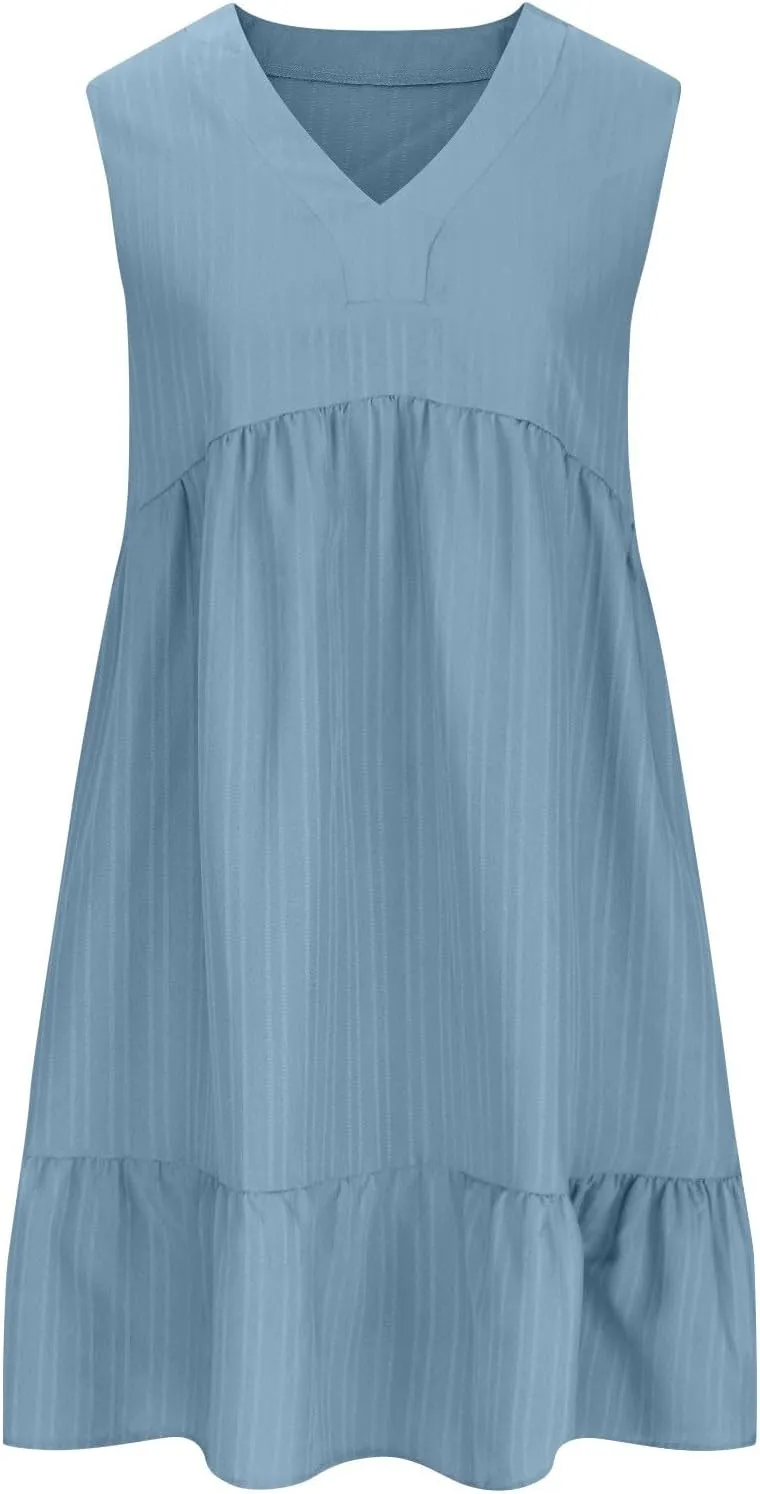 Summer Mini Dresses for Women Short Sleeve Ruffle Smocked Dress High Waist Casual Dresses A Line Swing Elegant Dress