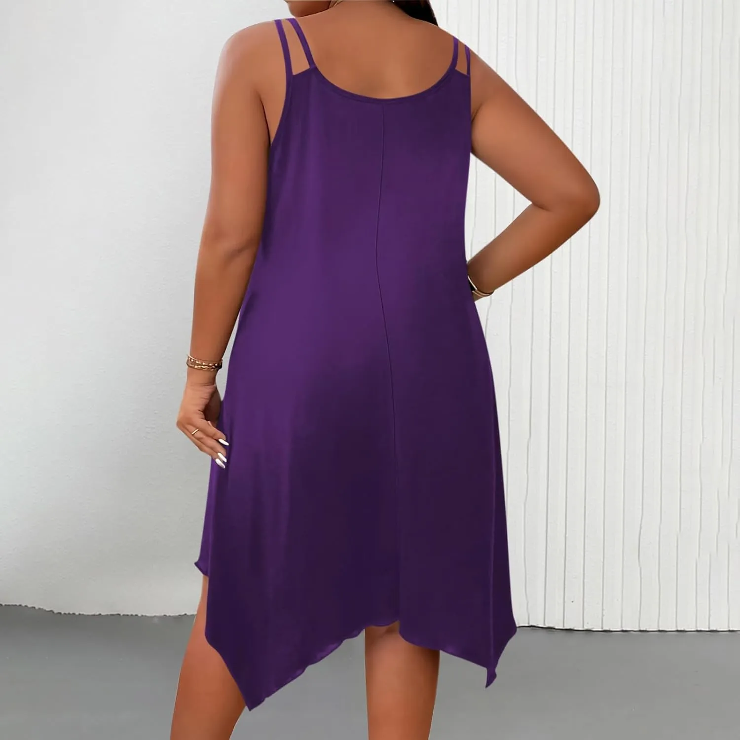 Summer Plus Size Midi Dress for Women Irregular Hem Flowy Sundress Loose Fit Scoop Neck Sleeveless T Shirt Dresses