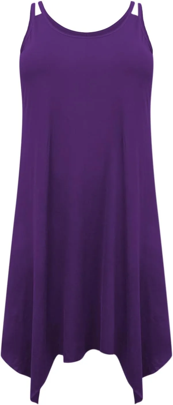 Summer Plus Size Midi Dress for Women Irregular Hem Flowy Sundress Loose Fit Scoop Neck Sleeveless T Shirt Dresses