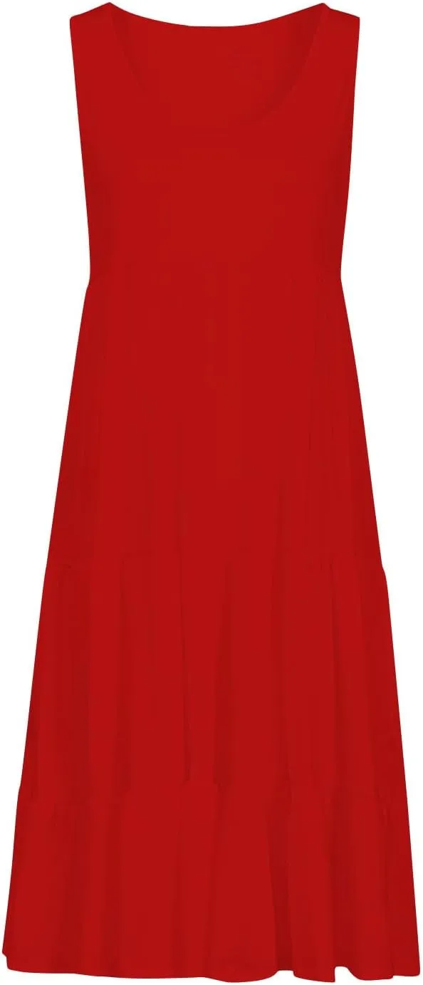 Summer Sundress for Women Casual Sleeveless Flowy Tiered Plus Size Dress Fashion Boho Beach Vacation Dresses S-5XL