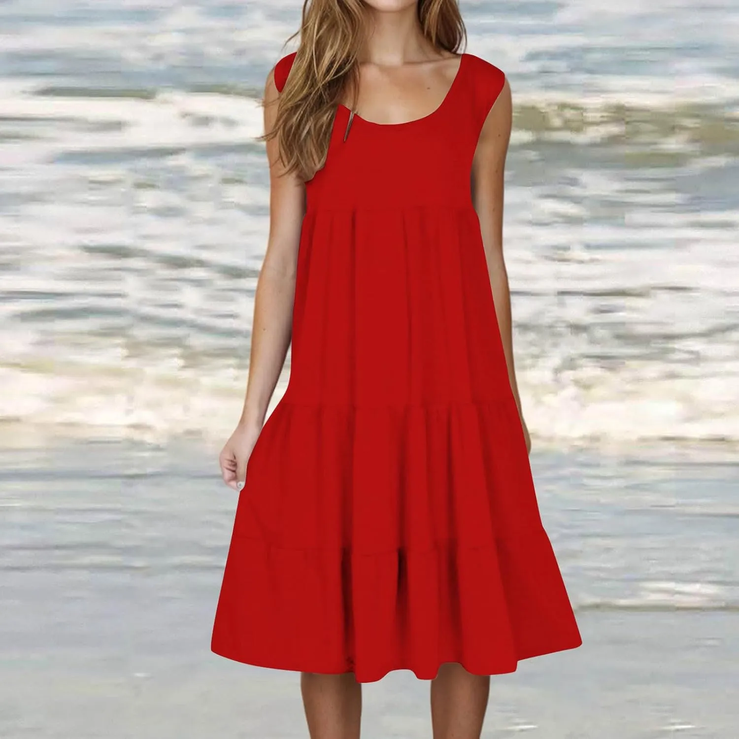 Summer Sundress for Women Casual Sleeveless Flowy Tiered Plus Size Dress Fashion Boho Beach Vacation Dresses S-5XL