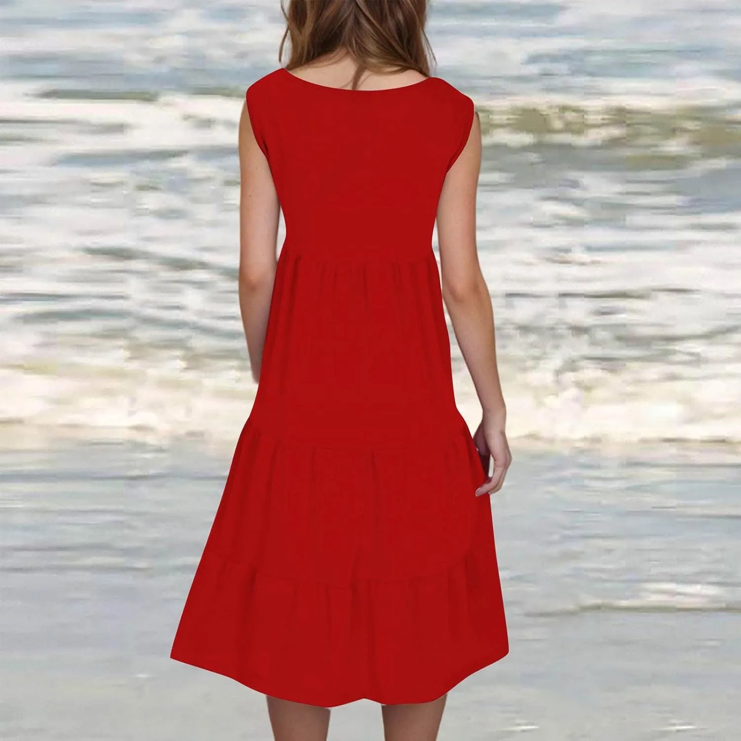 Summer Sundress for Women Casual Sleeveless Flowy Tiered Plus Size Dress Fashion Boho Beach Vacation Dresses S-5XL