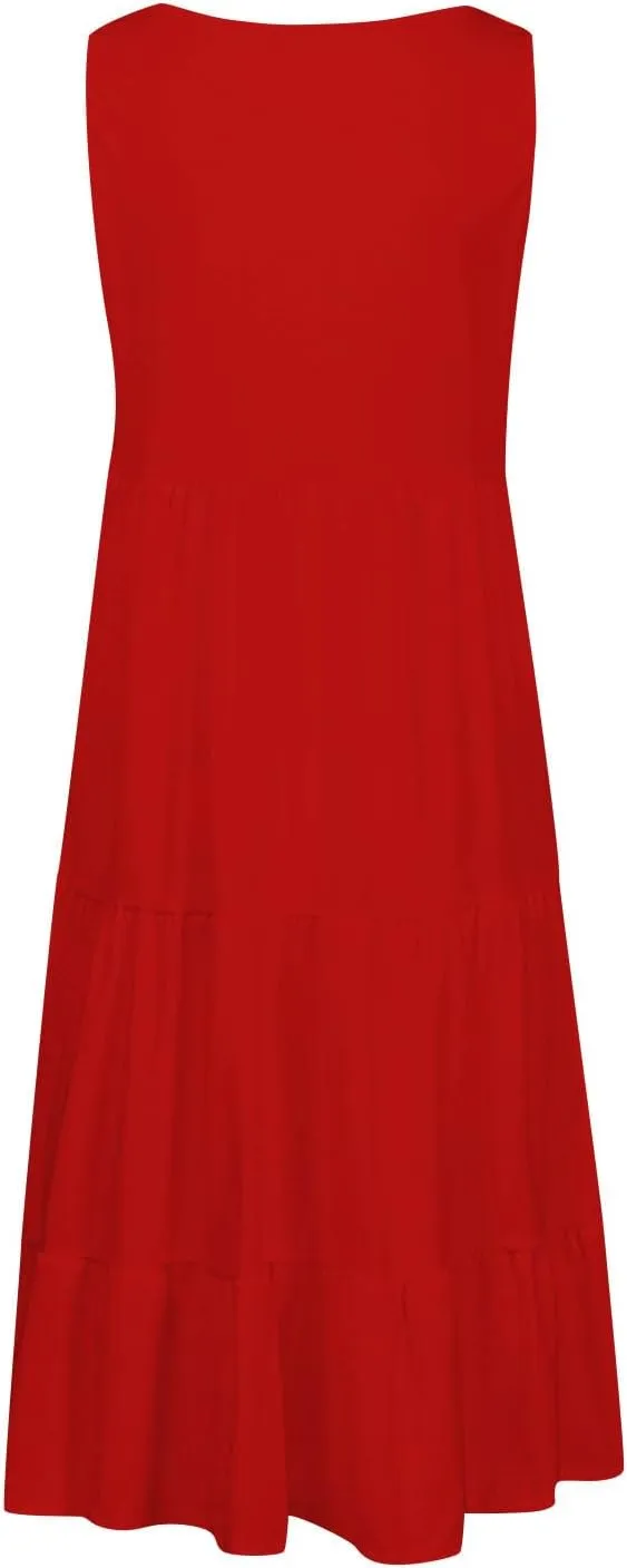 Summer Sundress for Women Casual Sleeveless Flowy Tiered Plus Size Dress Fashion Boho Beach Vacation Dresses S-5XL