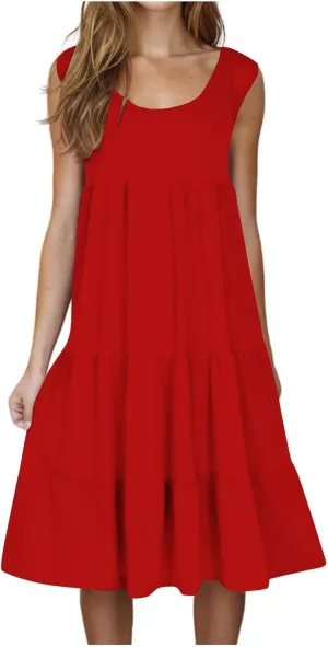 Summer Sundress for Women Casual Sleeveless Flowy Tiered Plus Size Dress Fashion Boho Beach Vacation Dresses S-5XL