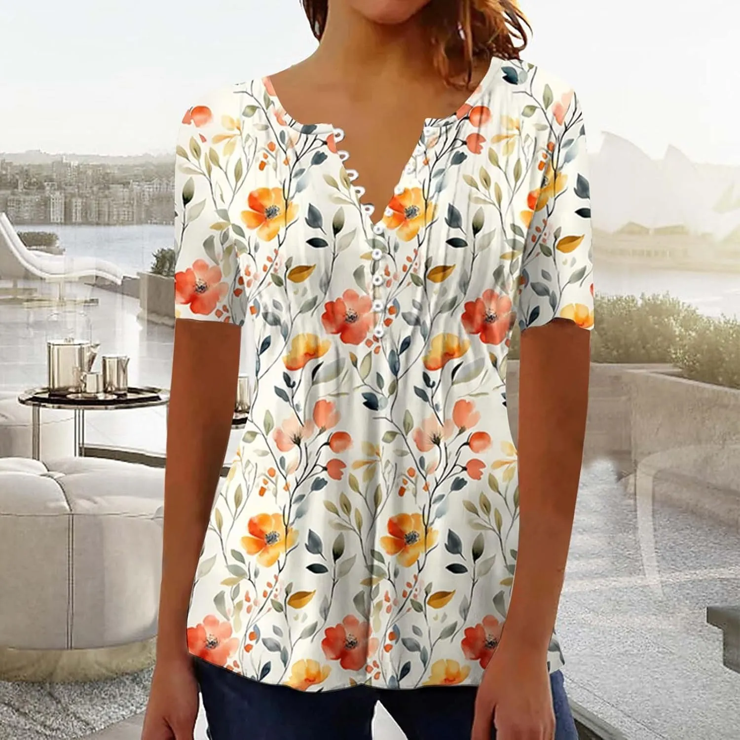 Summer Tops for Women 2025 Short Sleeve Button Down Shirts Casual Dressy Floral Shirt Boho Beach Vacation Blouses