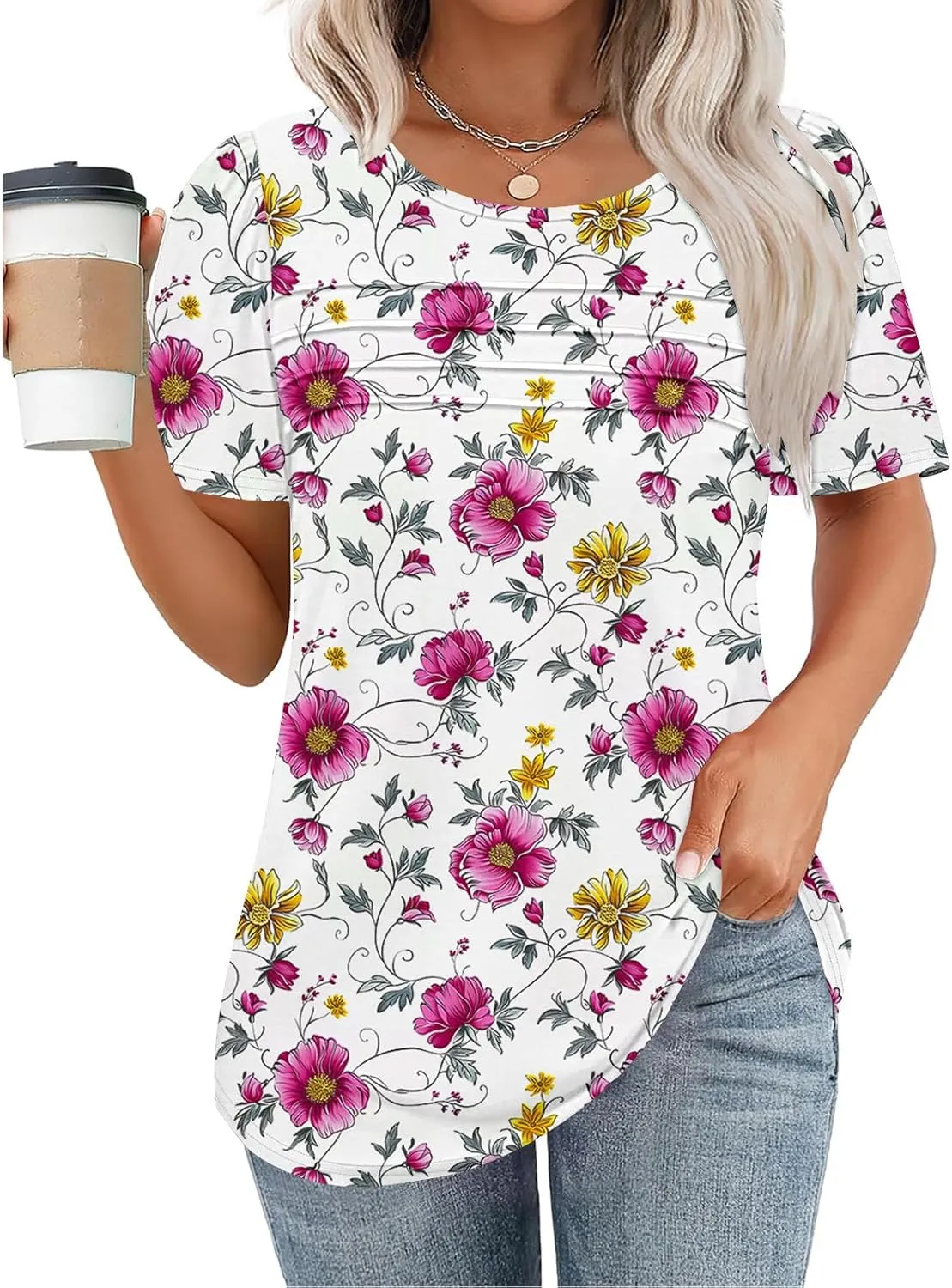 Summer Tops for Women 2025 Short Sleeve Floral Print Graphic Tees Trendy Boho Tops Dressy Casual Tunic Hawaiian Shirt