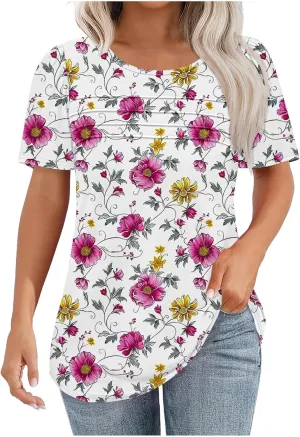Summer Tops for Women 2025 Short Sleeve Floral Print Graphic Tees Trendy Boho Tops Dressy Casual Tunic Hawaiian Shirt