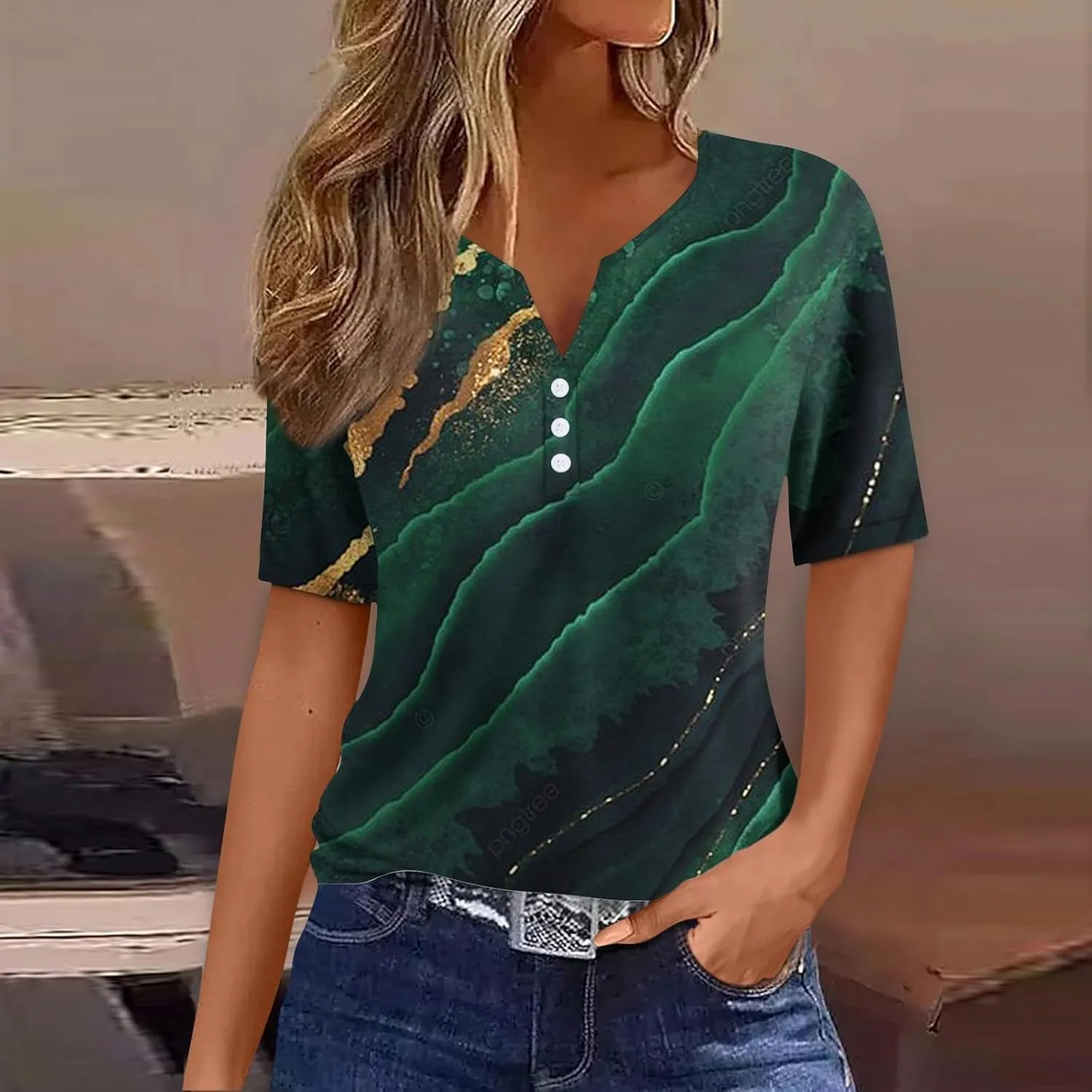 Summer Tops for Women 2025 Vacation Trendy V Neck Boho Short Sleeve Shirts Casual Loose Comfy Tunics Blouses