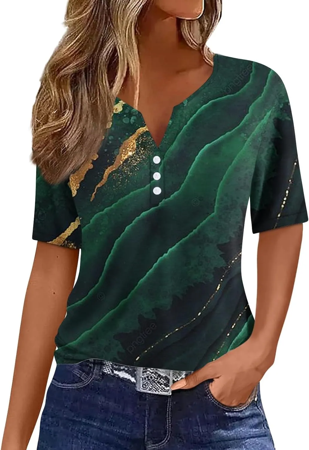 Summer Tops for Women 2025 Vacation Trendy V Neck Boho Short Sleeve Shirts Casual Loose Comfy Tunics Blouses