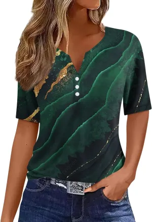 Summer Tops for Women 2025 Vacation Trendy V Neck Boho Short Sleeve Shirts Casual Loose Comfy Tunics Blouses