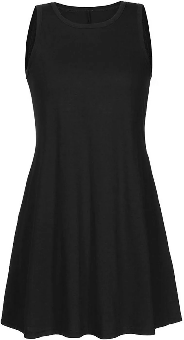 Sun Dresses for Women 2024 Summer Sleeveless Crew Neck Mini Dress Casual Loose Comfy Beach Tank Dress with Pockets