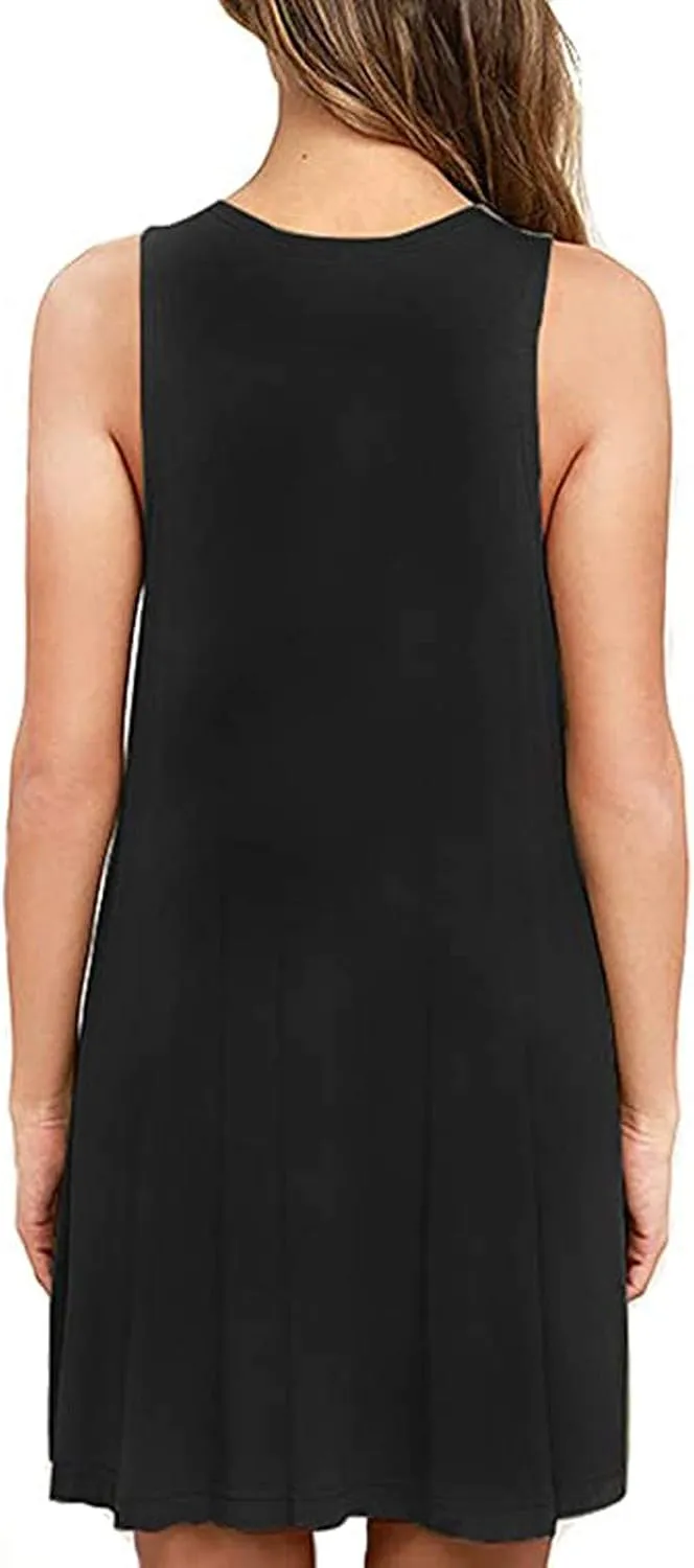 Sun Dresses for Women 2024 Summer Sleeveless Crew Neck Mini Dress Casual Loose Comfy Beach Tank Dress with Pockets