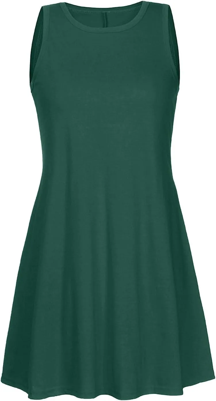 Sun Dresses for Women 2024 Summer Sleeveless Crew Neck Mini Dress Casual Loose Comfy Beach Tank Dress with Pockets