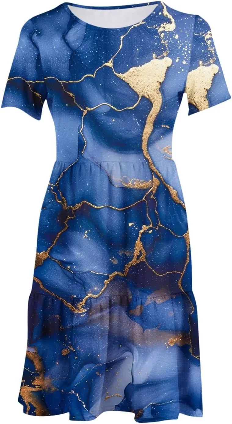 Sun Dresses for Women 2024 Sunflower Sundress Cowl Neck Layered Flutter Flowy Fit Plus Size Dress Clothes Vacation
