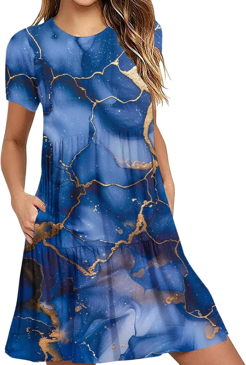Sun Dresses for Women 2024 Sunflower Sundress Cowl Neck Layered Flutter Flowy Fit Plus Size Dress Clothes Vacation
