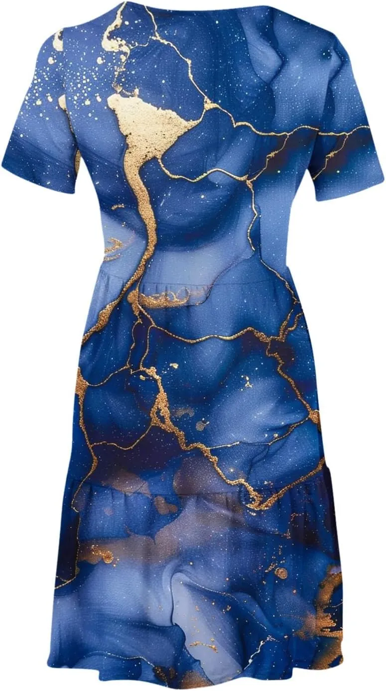 Sun Dresses for Women 2024 Sunflower Sundress Cowl Neck Layered Flutter Flowy Fit Plus Size Dress Clothes Vacation
