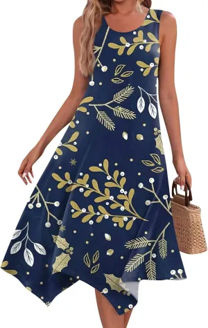 Sun Dresses for Women 2025 Womens Casual Summer Hawaiian Flowy A-Line Midi Dress Boho Beach Sleeveless Tank Dresses