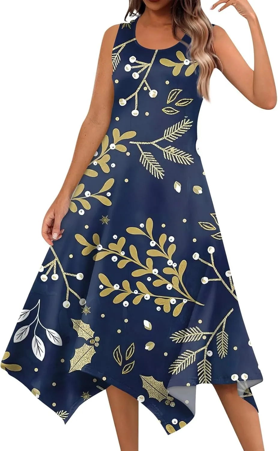 Sun Dresses for Women 2025 Womens Casual Summer Hawaiian Flowy A-Line Midi Dress Boho Beach Sleeveless Tank Dresses