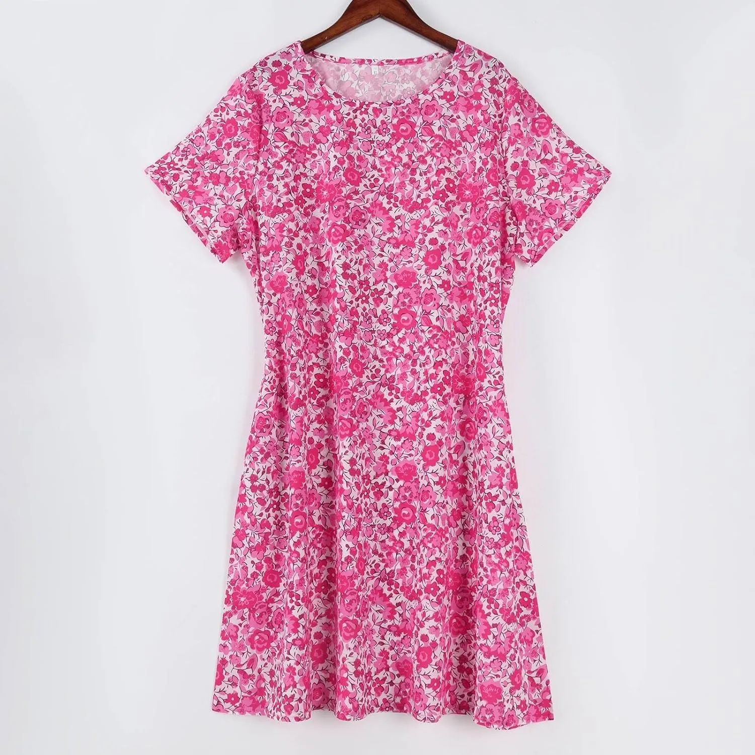 Sundresses for Women 2025 Summer Short Sleeve Scoop Neck Vacation Beach Dresses Elegant Boho Floral Hawaiian Dress