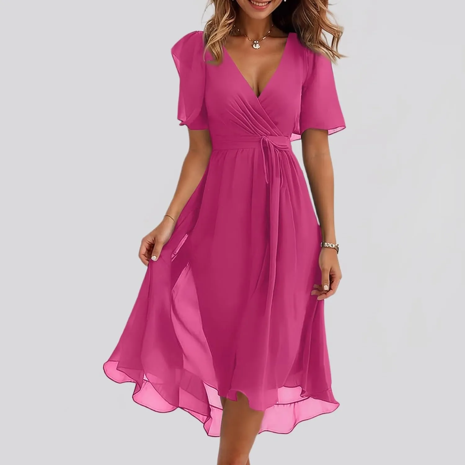 Sundresses for Women,Cocktail Prom Summer Sexy Dress Chiffon Womens Spring Dresses Wrap Flowy Wedding Guest