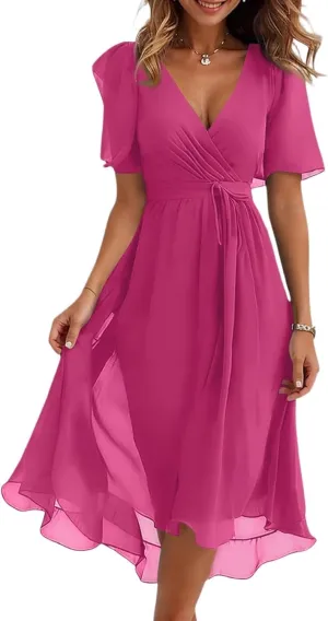 Sundresses for Women,Cocktail Prom Summer Sexy Dress Chiffon Womens Spring Dresses Wrap Flowy Wedding Guest