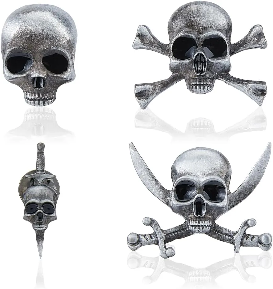 SUPERFINDINGS 4 Styles Gothic Skull Brooch Punk Skeleton Head Cross Sword Brooch Pin Skull and Dagger Badge Pin Alloy Skull Enamel Pins Skeleton Breastpin Halloween Costume Decor for Men Woman