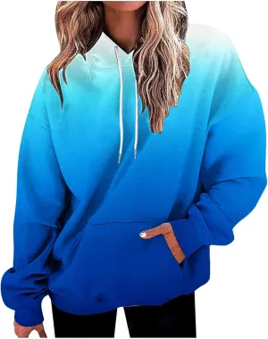 Sweatshirt Hoodies for Women Loose Fit Baggy Gradient Colors Pullover Tops Trendy Casual Fall Sweatshirts with Pocket
